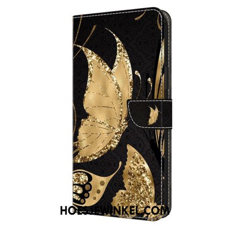 Leren Hoesje Voor Samsung Galaxy S24 5g Gouden Vlinders