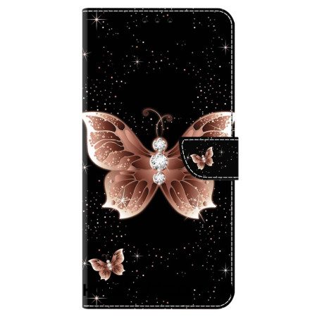 Leren Hoesje Voor Samsung Galaxy S24 5g Roze Diamanten Vlinder