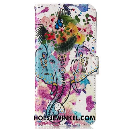 Leren Hoesje Voor Samsung Galaxy S24 Fe Bloem En Olifant