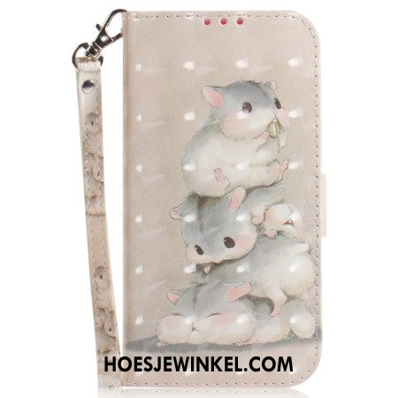 Leren Hoesje Voor Samsung Galaxy S24 Fe Hamsters Gestapeld Met Riem