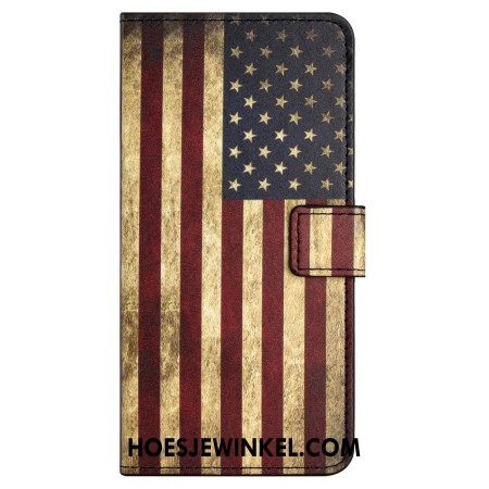 Leren Hoesje Voor Samsung Galaxy S24 Fe Vintage Amerikaanse Vlag