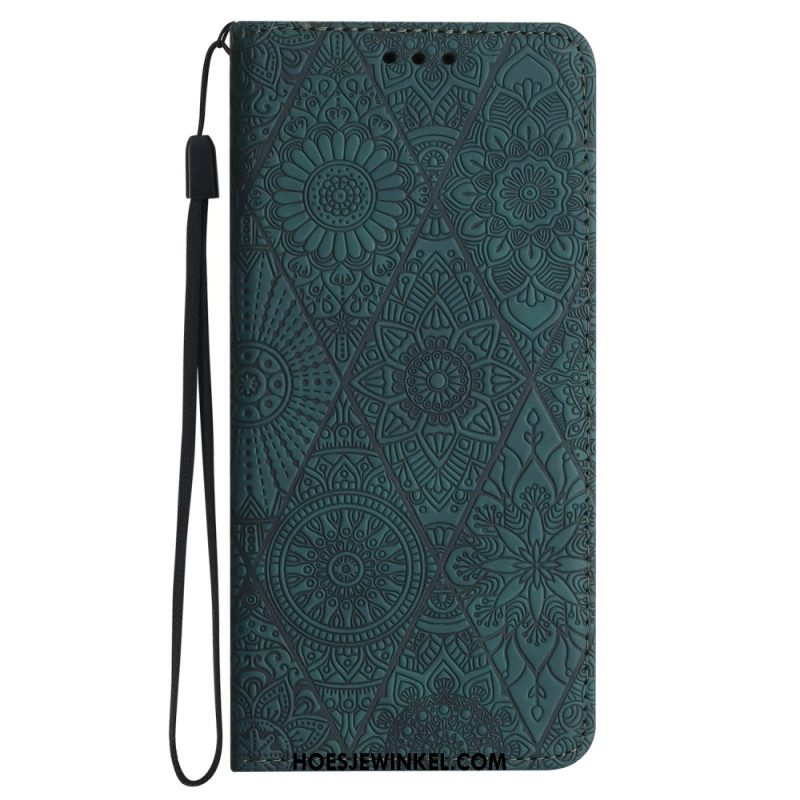 Leren Hoesje Voor Samsung Galaxy S24 Plus 5g Bloemenpatroon