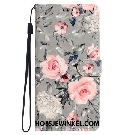 Leren Hoesje Voor Samsung Galaxy S24 Ultra 5g Bloemen Met Riempje