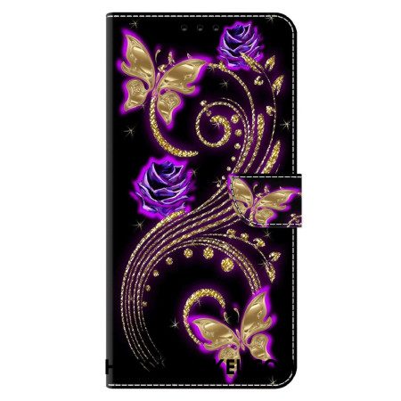 Leren Hoesje Voor Xiaomi 14 Pro Violette Bloemen En Vlinders