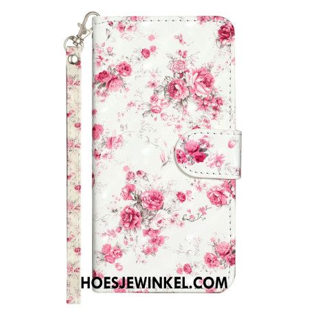 Leren Hoesje Voor Xiaomi 14t Roze Bloemen Met Riem