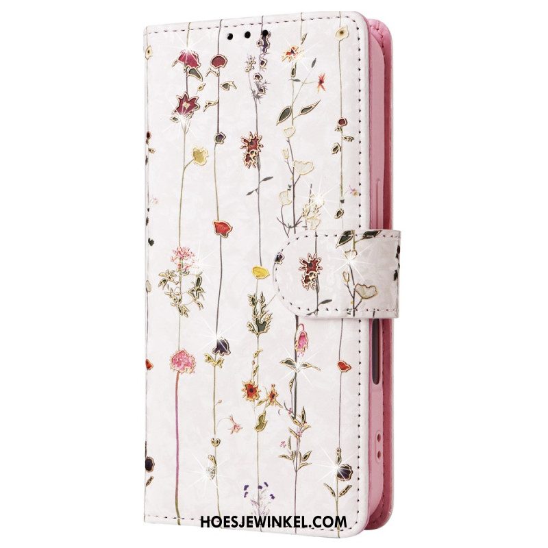 Leren Hoesje Voor iPhone 16 Bloemen Rfid-blokkeertechnologie