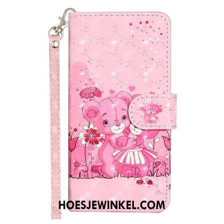 Leren Hoesje Voor iPhone 16 Paar Beren Met Riem