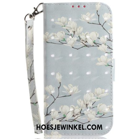 Leren Hoesje Voor iPhone 16 Plus Band Magnolia's