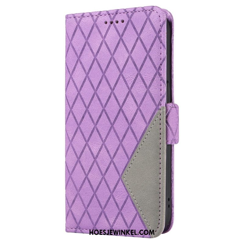 Leren Hoesje Voor iPhone 16 Plus Diamantbandpatroon