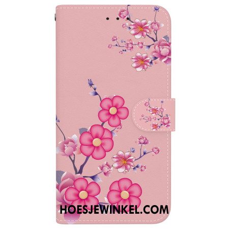 Leren Hoesje Voor iPhone 16 Plus Sakura-band