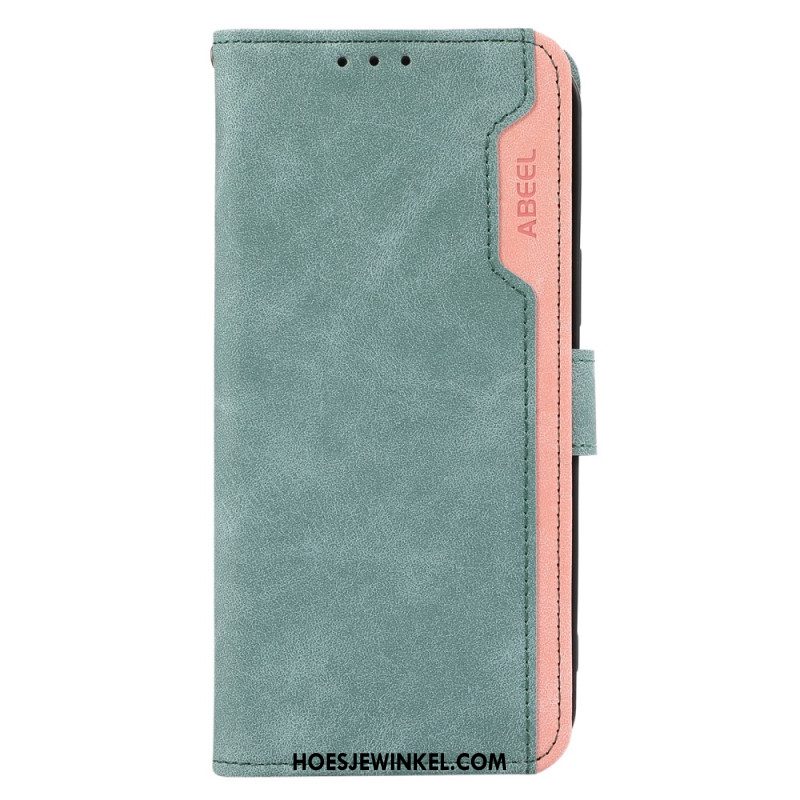 Leren Hoesje Voor iPhone 16 Pro Max Tweekleurige Rfid Abeel