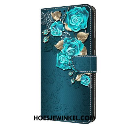 Leren Hoesje Xiaomi 14 Pro Blauwe Rozen Bescherming Hoesje