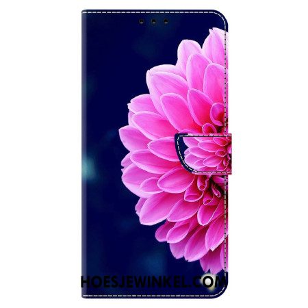 Leren Hoesje Xiaomi 14 Pro Roze Bloem Op Blauwe Achtergrond Bescherming Hoesje