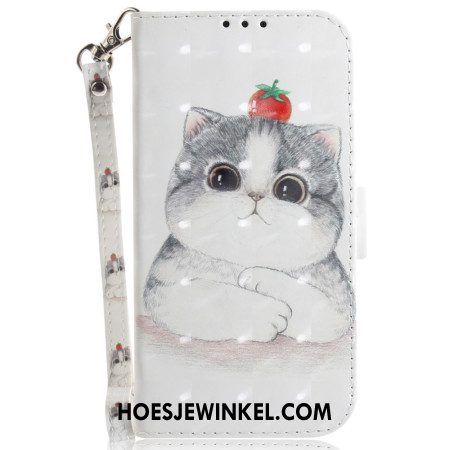 Leren Hoesje Xiaomi 14 Schattige Kat Met Riem Bescherming Hoesje