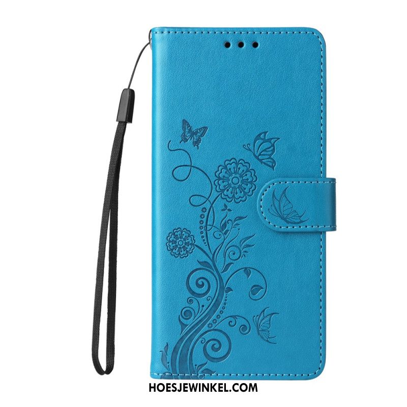 Leren Hoesje Xiaomi 14t Bloemen Met Riempje Bescherming Hoesje