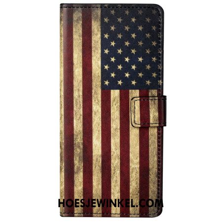 Leren Hoesje Xiaomi Redmi Note 13 5g Vintage Amerikaanse Vlag Bescherming Hoesje