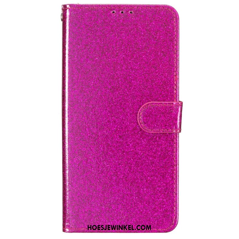 Leren Hoesje iPhone 16 Pailletten Met Bandjes Bescherming Hoesje