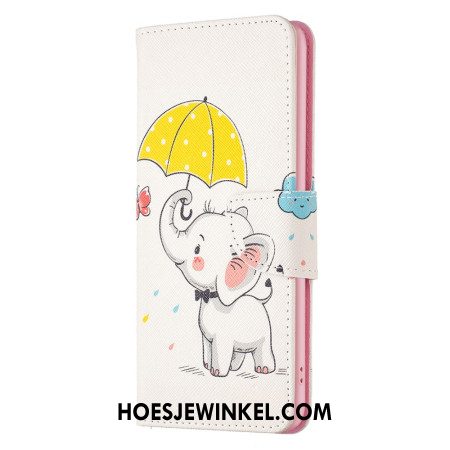 Leren Hoesje iPhone 16 Paraplu En Olifant Bescherming Hoesje