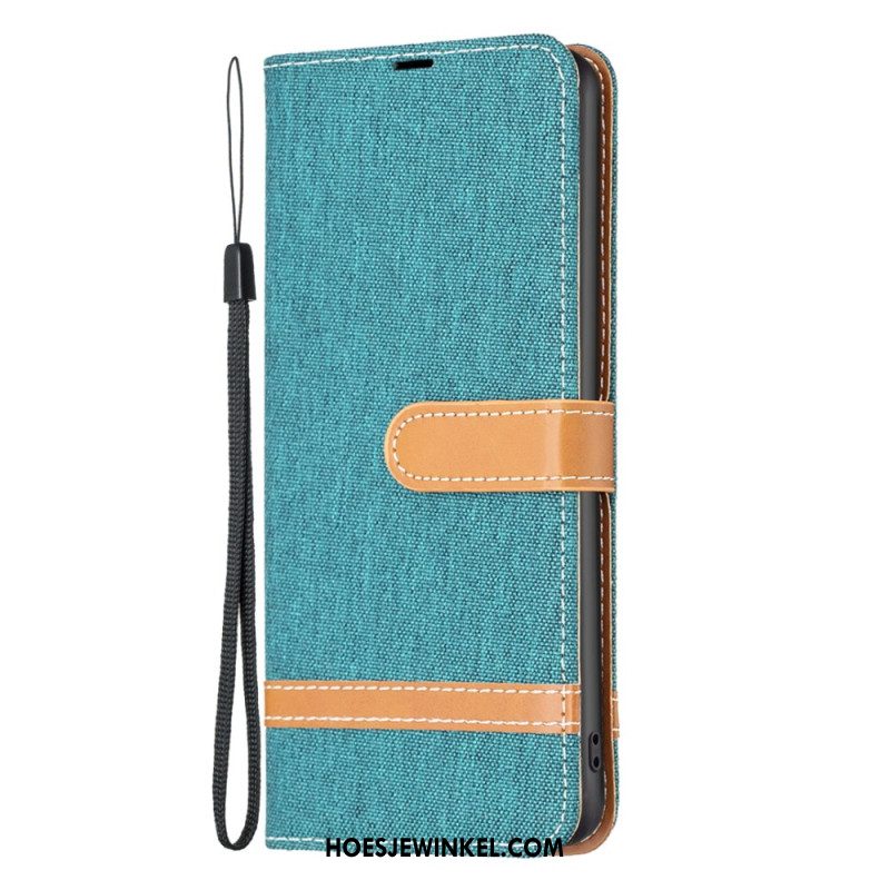 Leren Hoesje iPhone 16 Plus Jeansstof Met Bandjes