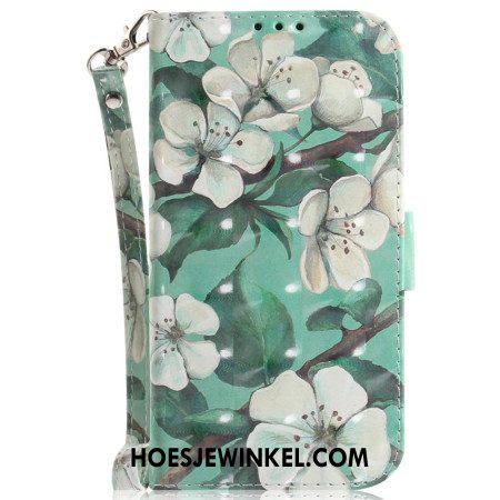 Leren Hoesje iPhone 16 Pro Max Aquarelbloemen Met Riempje