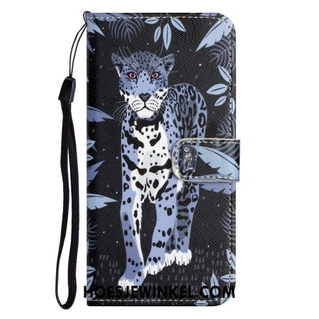 Leren Hoesje iPhone 16 Pro Max Bandjes Met Luipaardprint Bescherming Hoesje