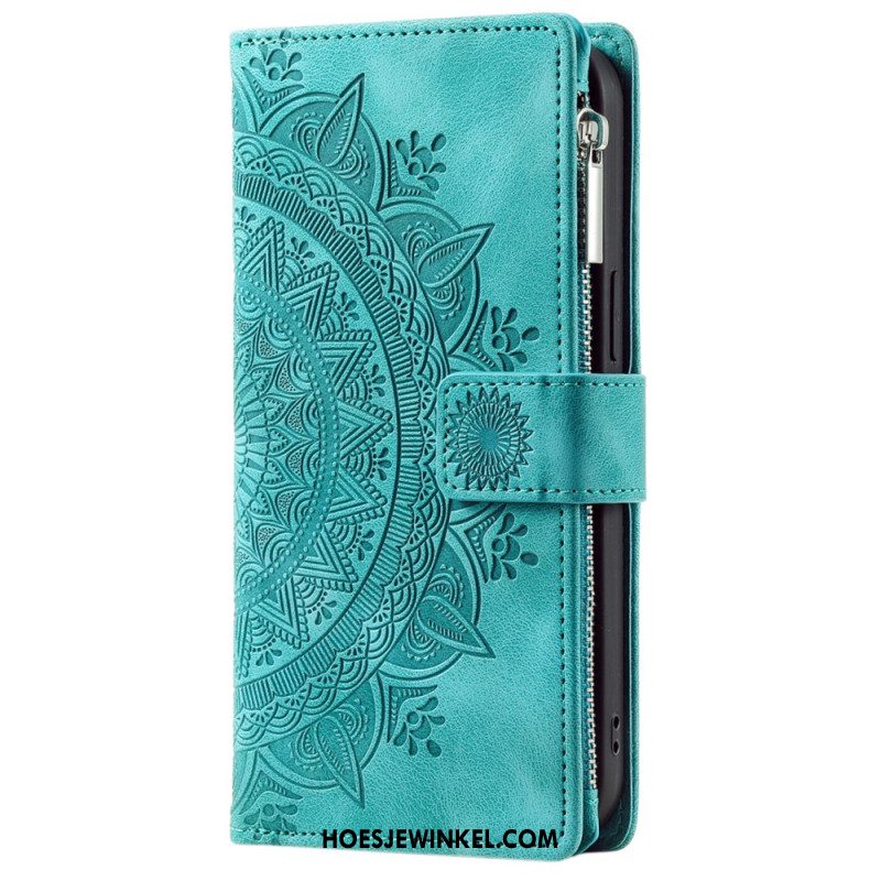 Leren Hoesje iPhone 16 Pro Max Portemonnee Met Mandala-suède-effect