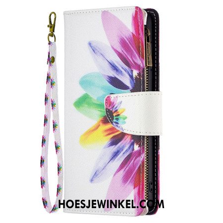 Leren Hoesje iPhone 16 Pro Portemonnee Met Aquarelbloemen Bescherming Hoesje