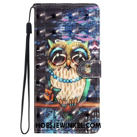 Leren Hoesje iPhone 16 Pro String Uil Bescherming Hoesje