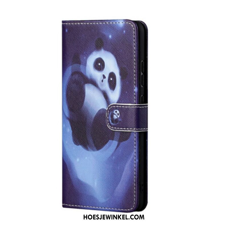 Leren Hoesje voor Xiaomi Redmi Note 10 5G Met Ketting Panda Space Met Sleutelkoord