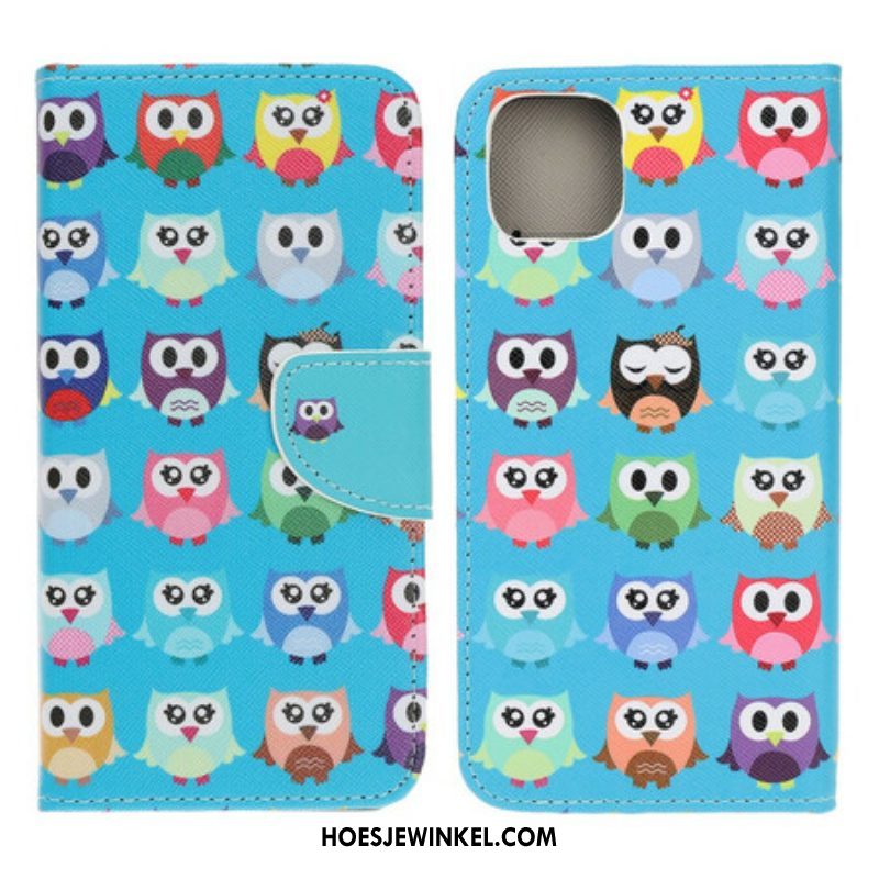 Leren Hoesje voor iPhone 13 Mini Meerdere Uilen